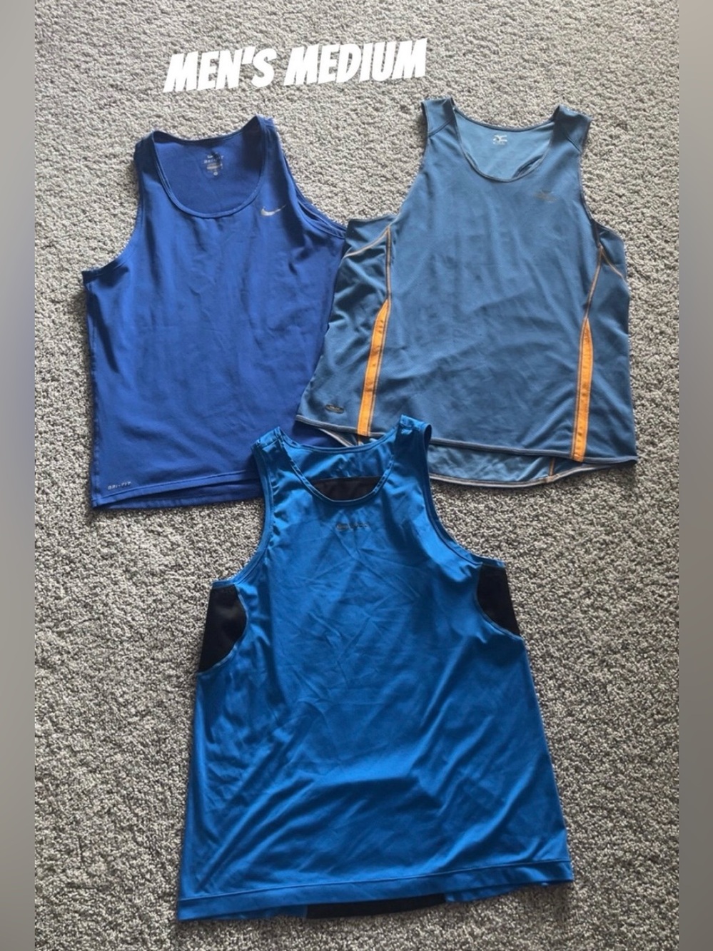 Nike Blue Mixed-Tone Athletic Tank Tops - Blue with Orange Accents